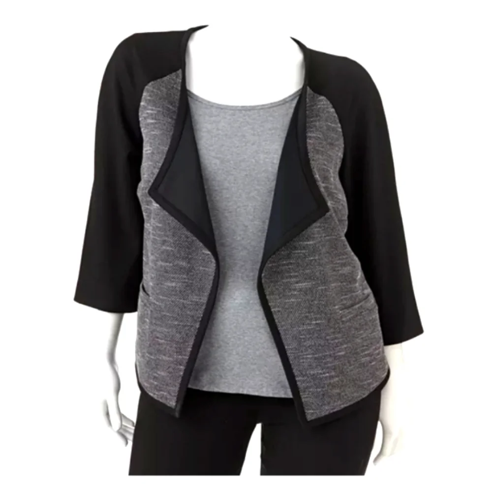 Dana Buchman, Sleek Open Front, Black & White Jacket/Blazer Size: 10